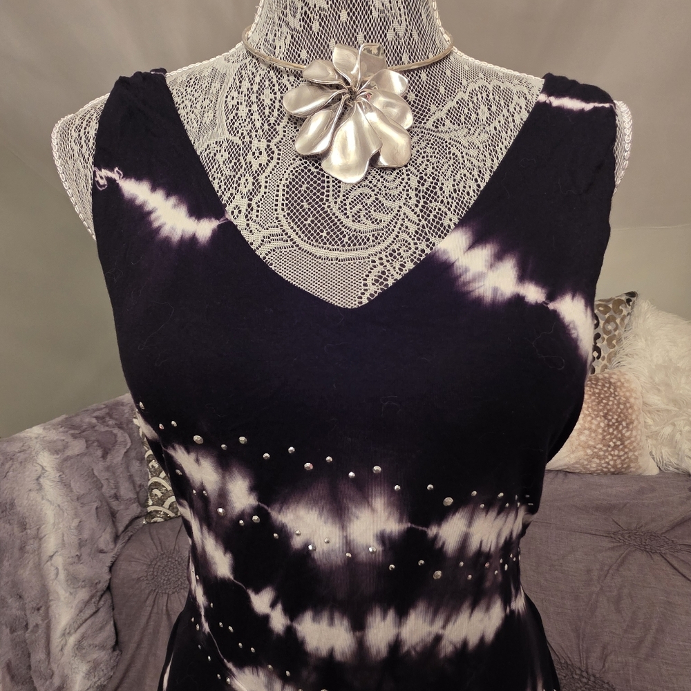 INC International Concepts Black and White Tie-Dye Studded Maxi Dress